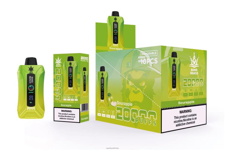 Vape Latvija - Bang Beach 20 000 uzpūtienu viedā ekrāna vape J8F2F1 skābs ābols