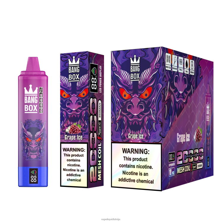 Vape Latvija - Bang Box 20000 uzpūtienu viedais ekrāns J8F2F61 vīnogu ledus