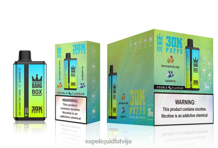 Vape Latvija - Bang Box 30 000 uzpūtienu dubultās garšas J8F2F65 kivi marakujas gvajaves un melleņu ledus
