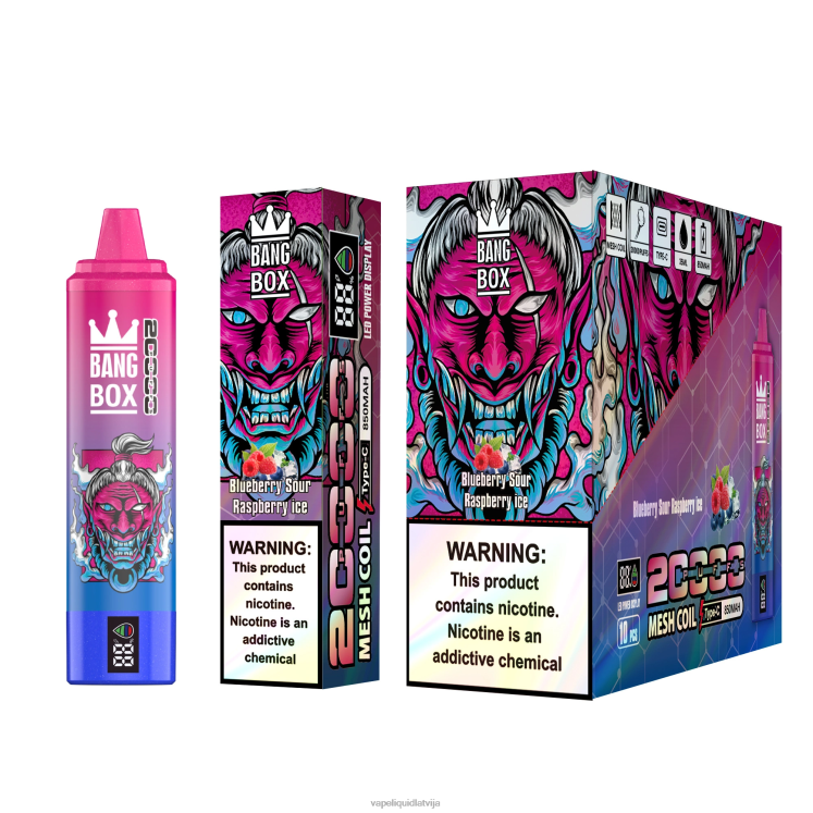 Vape Shop Riga - Bang Box 20000 uzpūtienu viedais ekrāns J8F2F55 melleņu skābs aveņu ledus