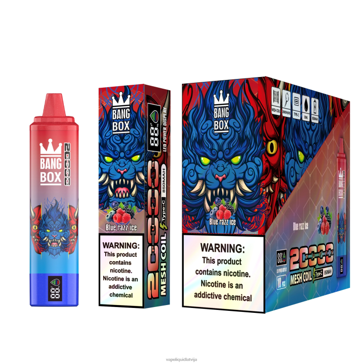 Vape Shop Riga - Bang Box 20000 uzpūtienu viedais ekrāns J8F2F59 zils razz ledus