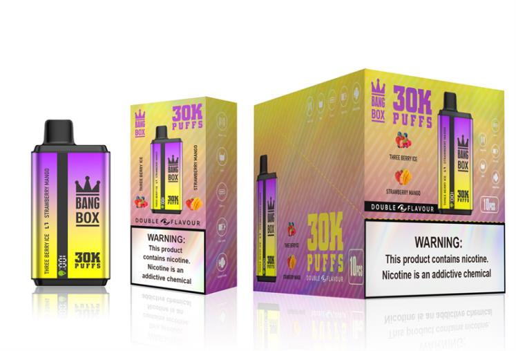 Vape Shop Riga - Bang Box 30 000 uzpūtienu dubultās garšas J8F2F67 trīs ogu ledus un zemeņu mango