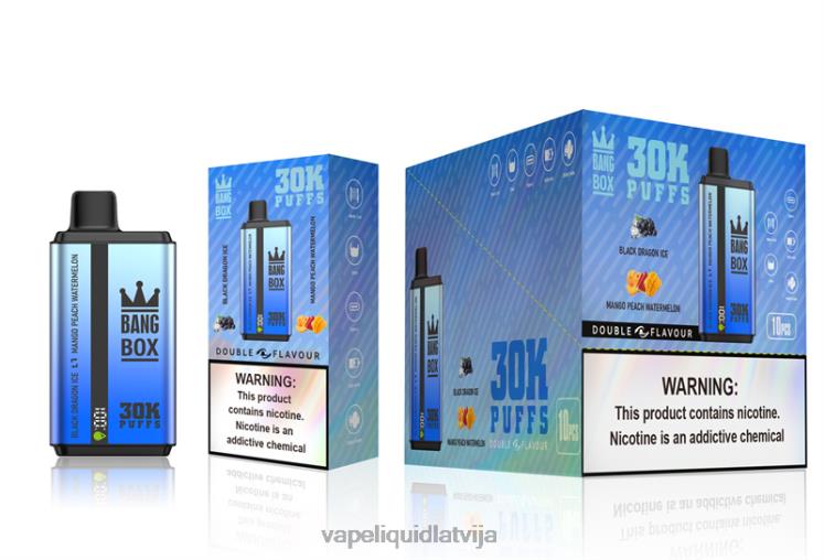 Vape Shop Riga - Bang Box 30 000 uzpūtienu dubultās garšas J8F2F71 melnā pūķa ledus un mango persiku arbūzs