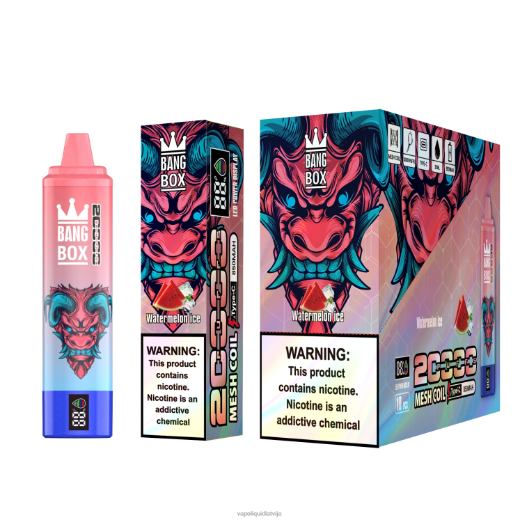 Vape Šķidrumi - Bang Box 20000 uzpūtienu viedais ekrāns J8F2F56 arbūzu ledus