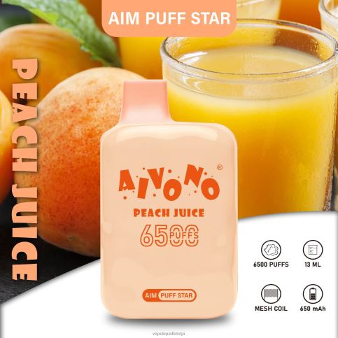 Vape Latvija - persiku sula Aivono AIM PUFF STAR 6500 8VNV4289
