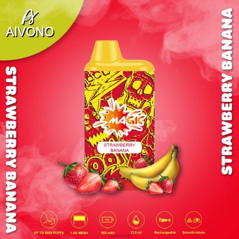 Vape Latvija - zemeņu banāns Aivono AIM MAGIC 5800 mouth box cigarete 8VNV493