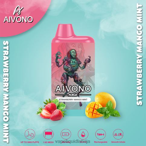 Vape Latvija - zemeņu mango piparmētra Aivono AIM MAGIC 5800 mouth box cigarete 8VNV497