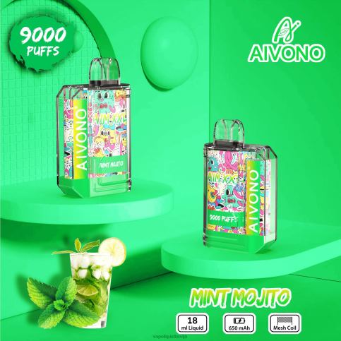 Vape Shop Riga - piparmētru mohito Aivono AIM XXL 9000 mutes uzlīme caurspīdīga 8VNV455