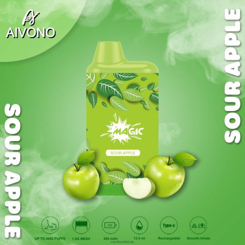 Vape Shop Riga - skābs ābols Aivono AIM MAGIC 5800 mouth box cigarete 8VNV487