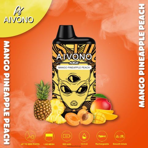 Vape Šķidrumi - mango ananāsu persiks Aivono AIM MAGIC 5800 mouth box cigarete 8VNV488