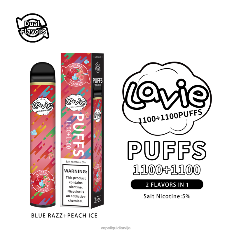 Vape Liquid - zils razz/persiku ledus FT4BL298 LAVIE BAR Switch 2200 uzpūtienu