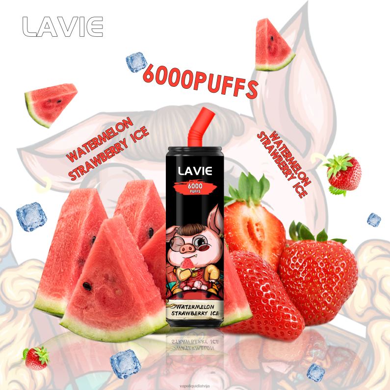 Vape Shop Riga - arbūzu zemeņu ledus FT4BL267 LAVIE Coke BAR 6000 uzpūtienu